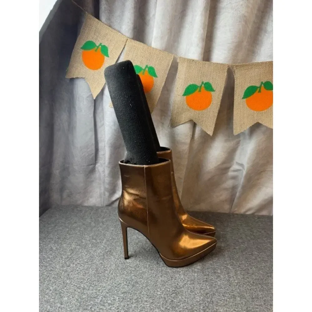 Nine West Danis Pointy Toe Stiletto Heel Platform Boots Bronze Metallic 8M - Picture 2 of 11